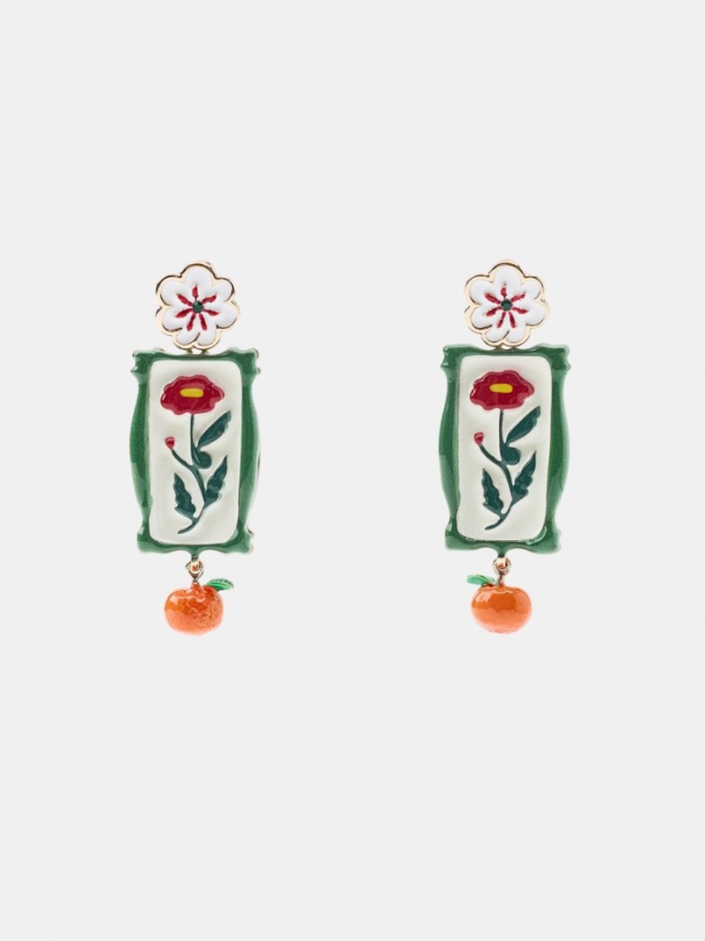 Zara Resin Flower Earrings Statement Abstract Artsy Frame Green Pink Orange